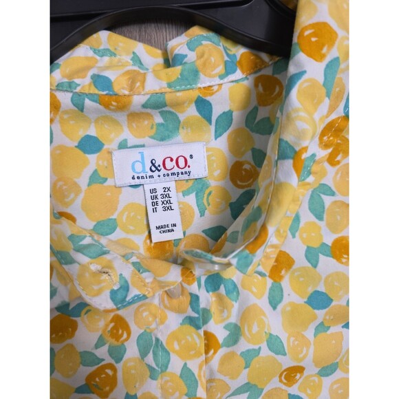 D&Co Size XL Lemon Fruit Print Long Sleeve Button Up Shirt - Picture 4 of 9